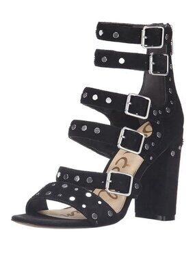 Sam Edelman York Black Suede Studded Strappy High Heel Sandals Size 10 Goth